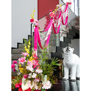 结婚楼梯装饰扶手拉花彩带仿真花婚房布置套装男方订婚礼布置装饰