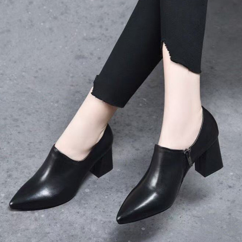 头层牛皮真皮软底单鞋女深口女士皮鞋粗跟舒适春秋高跟鞋休闲女鞋,女鞋,深口单鞋,淘宝优惠券,粉丝福利购,淘宝优惠卷