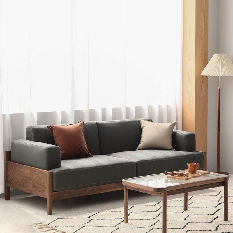 北欧简约黑胡桃木沙发全实木小户型客厅家具原木布艺现代组合