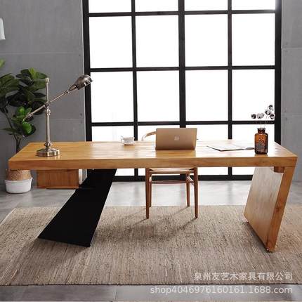 loft原木美式主管办公桌现代简约工作室老板桌铁艺电脑桌轻奢书桌