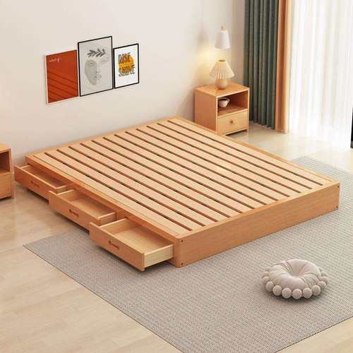 榉木榻榻米床架实木排骨架无床头双人床日式地台落地矮床硬板床板