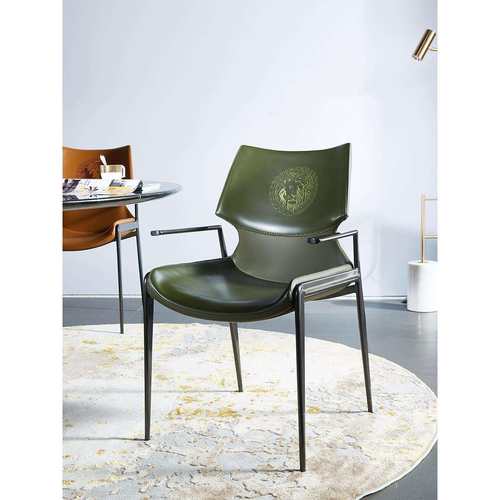 意式极简马鞍皮餐椅餐厅家用现代简约北欧扶手单人椅书椅设计师款