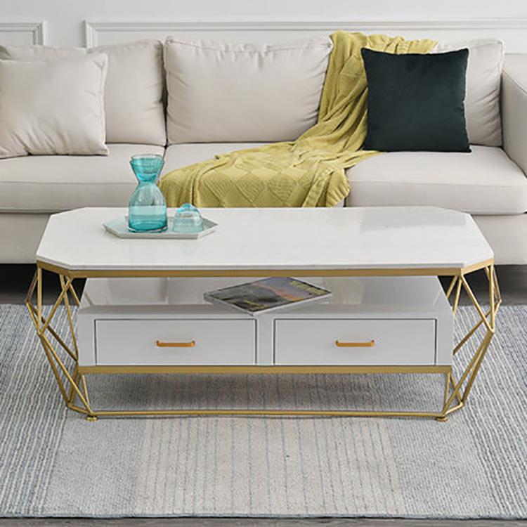 北欧简约大理石茶几客厅长方形带抽屉小矮桌沙发边几铁艺小茶几