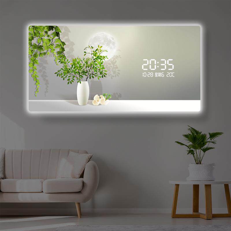高宅现代简约绿植数字电子时钟餐厅插电数显屏灯光装饰画挂钟