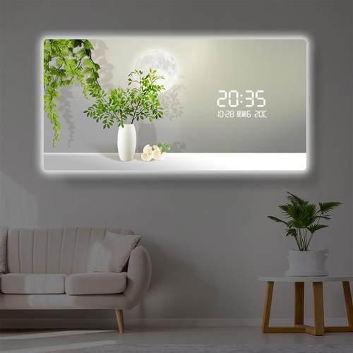 高宅现代简约绿植数字电子时钟餐厅插电数显屏灯光装饰画挂钟