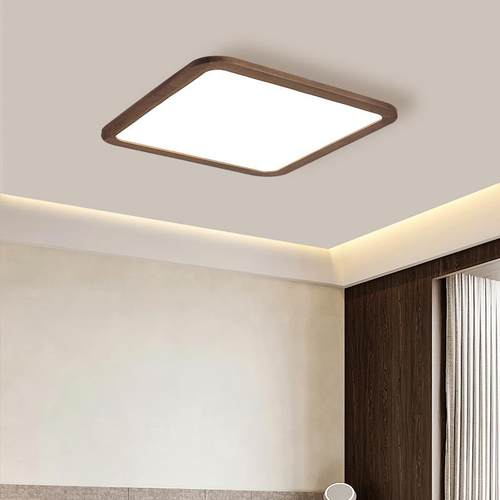 新中式客厅吸顶灯圆形卧室led吸顶灯吊灯黑胡桃木实木长方形全屋