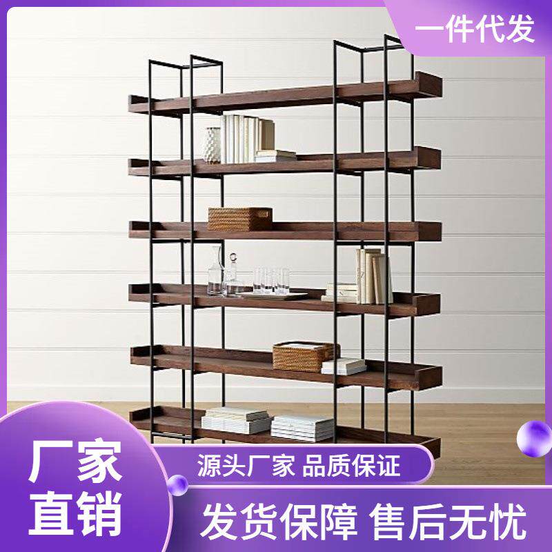 铁艺书架美式复古隔断多层架子实木展示架落地靠墙客厅置物架