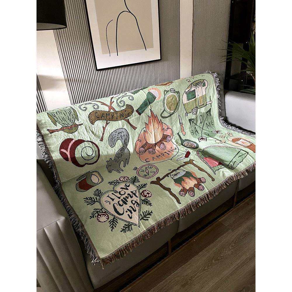 露营装饰美式复古波西米亚沙发毯线毯露营美学装饰网红线毯铺毯