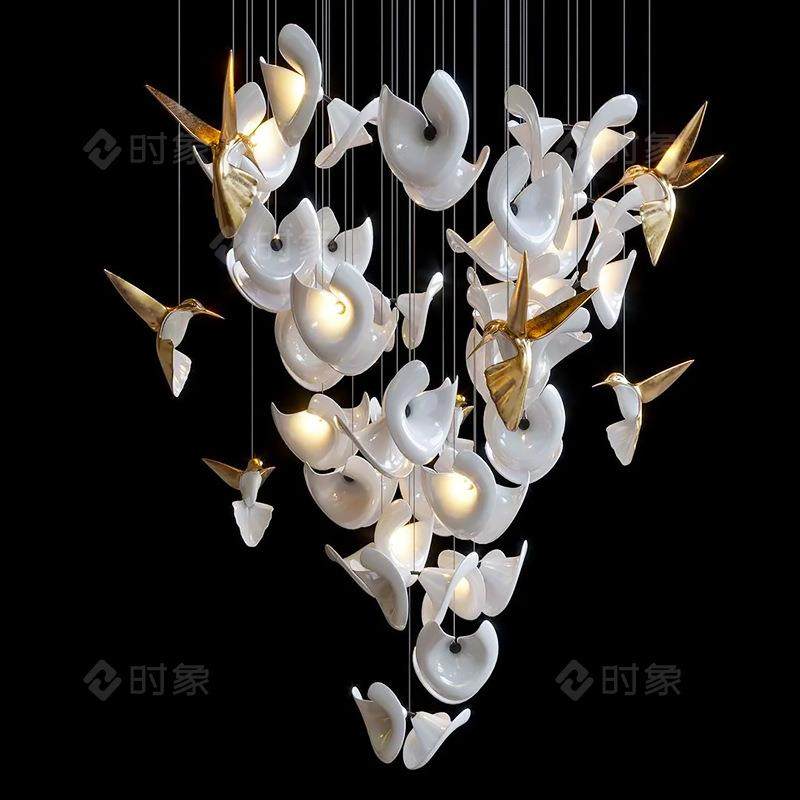 豪华客厅灯艺术创意设计师现代轻奢别墅陶瓷花灯复式楼楼梯长吊灯