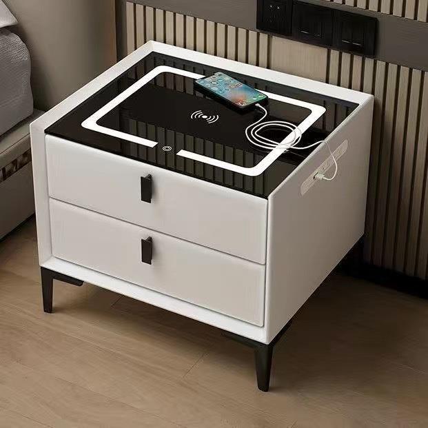 智能床头柜现代简约实木网红极简易无线充电主卧室多功能轻奢家用