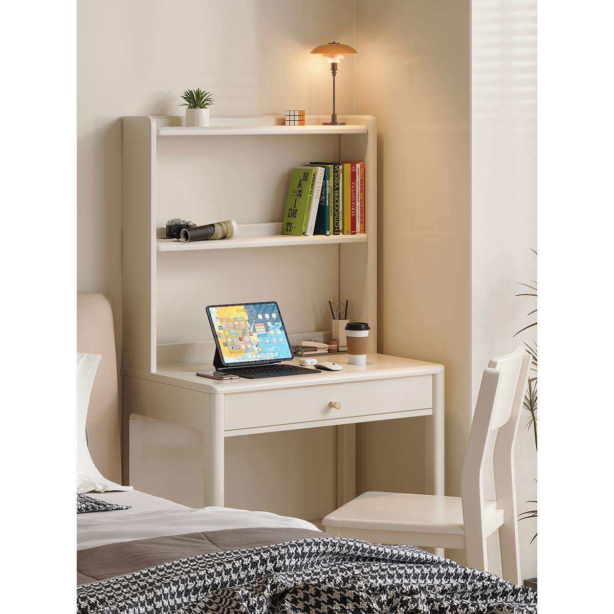 北欧实木书桌书架一体桌长60/70/80CM家用卧室写字学习桌简约电脑