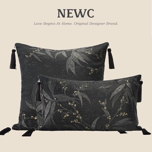 饰靠枕可拆洗 NEWC新宸优品黑色中古风抱枕靠垫客厅沙发金色竹子装