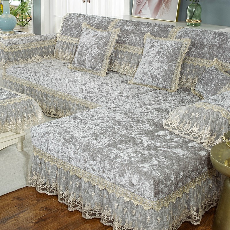 金丝绒沙发垫防滑灰色坐垫毛绒座垫欧式靠背巾扶手垫抱枕客厅枕套