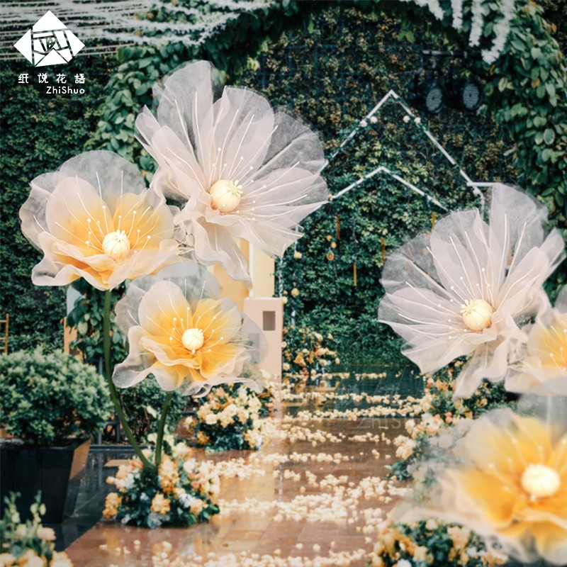 婚庆婚礼舞台道具路引花橱窗装饰道具纱花摄影场景布置成品丝网花