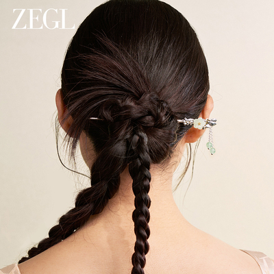 ZEGL梅花和田玉发簪女款古风新中式高级感中国风花朵钗子汉服簪子