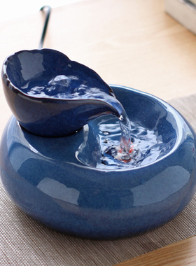 创意客厅小型迷你流水摆件陶瓷循环水办公室桌面加湿器招财装饰品