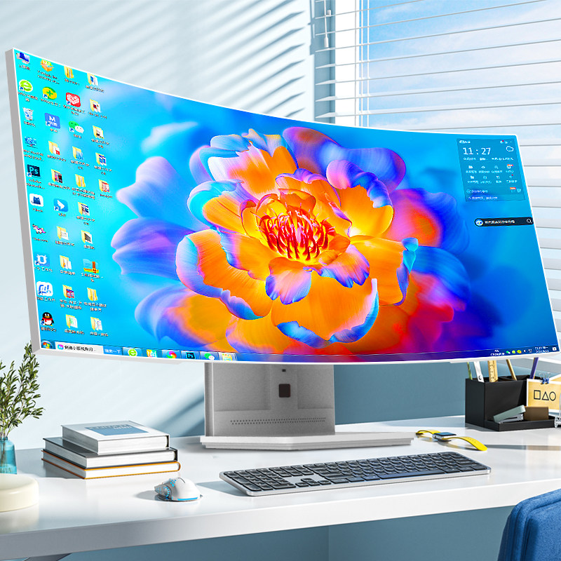 34英寸4K曲面超薄带鱼屏一体机电脑酷睿i3i5i7高配炒股家用办公商用设计直播电竞游戏台式电脑全套整机