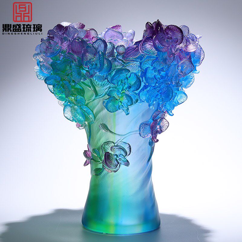 琉璃花瓶果盘摆件套装蝴蝶兰水晶工艺品客厅插花装饰软装高级感