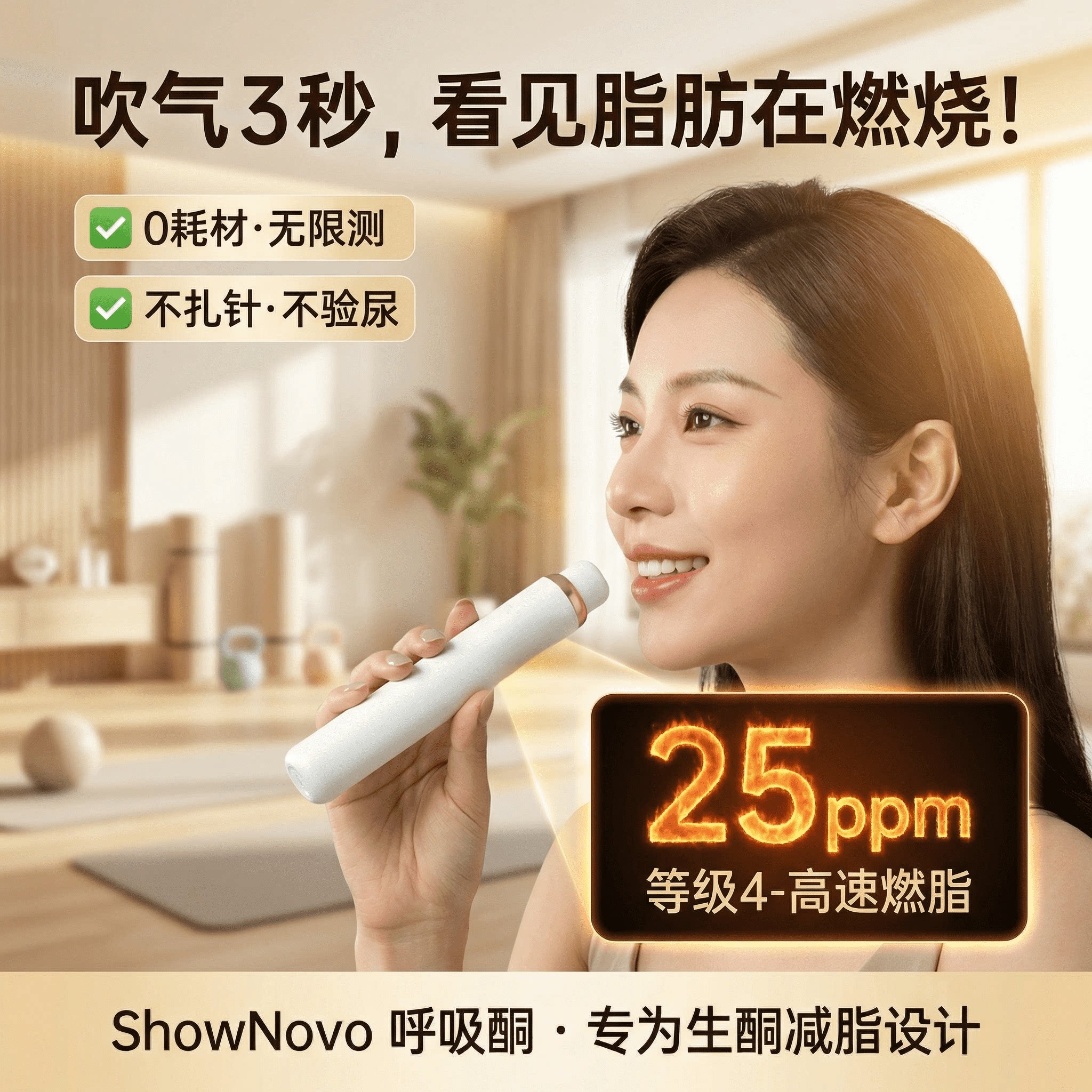 ShowNovo呼吸酮检测仪无痛哈气测燃脂生酮期新手0耗材精准测酮体
