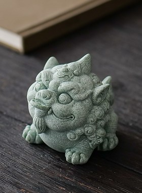 桌面鱼缸景观装饰摆设国风青砂石瑞兽貔貅摆件动物创意客厅办公室