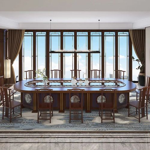 酒店电动餐桌大椭圆桌长方形饭店长桌旋转传送带火锅桌2人宴会桌