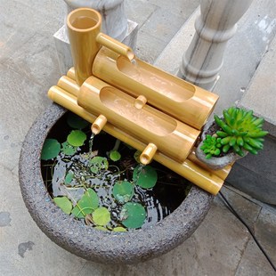 陶瓷鱼缸流水竹子循环水竹筒流水器石槽养鱼办公室招财