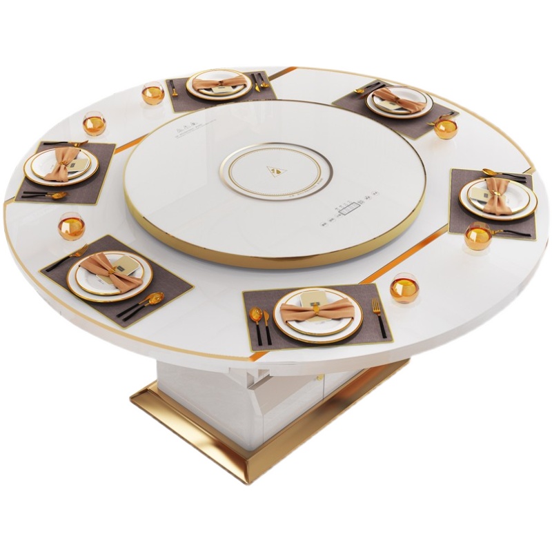 多功能餐桌椅组合家用暖菜带转盘现代简约伸缩折叠电磁炉圆形饭桌