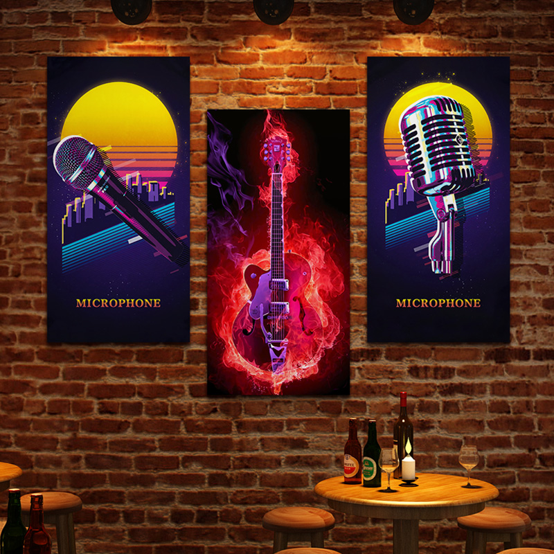 酒吧墙面装饰画个性创意ktv清吧背景壁画音乐餐吧工业风吉他挂画图片
