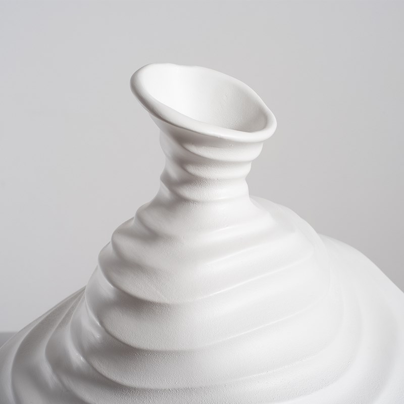 东来家居创意梯田纹路纯白色花瓶现代极简风波浪花器玄关陈设摆件