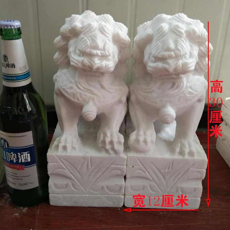 石雕石狮子墓地小石狮子家用石头狮子雕刻摆件汉白玉石狮一对