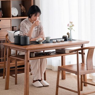 家用实木小茶台烧水一体榆木泡茶喝茶桌子 溪木工坊阳台茶桌新中式