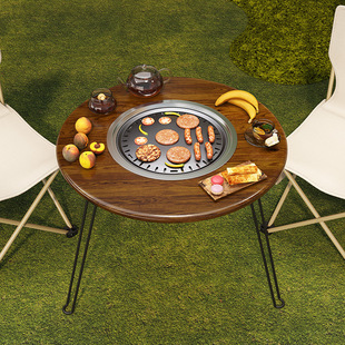 电炉家用阳台小茶几户外烧烤炉圆桌子 冬天围炉煮茶烤火炉套装