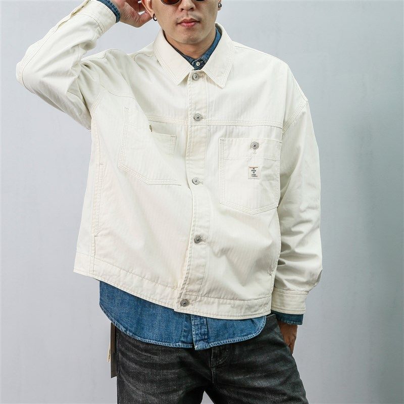 实年服工045秋冬复古质感人字纹宽松夹克男上衣短款工装外套潮,男装,夹克,淘宝优惠券,粉丝福利购,淘宝优惠卷