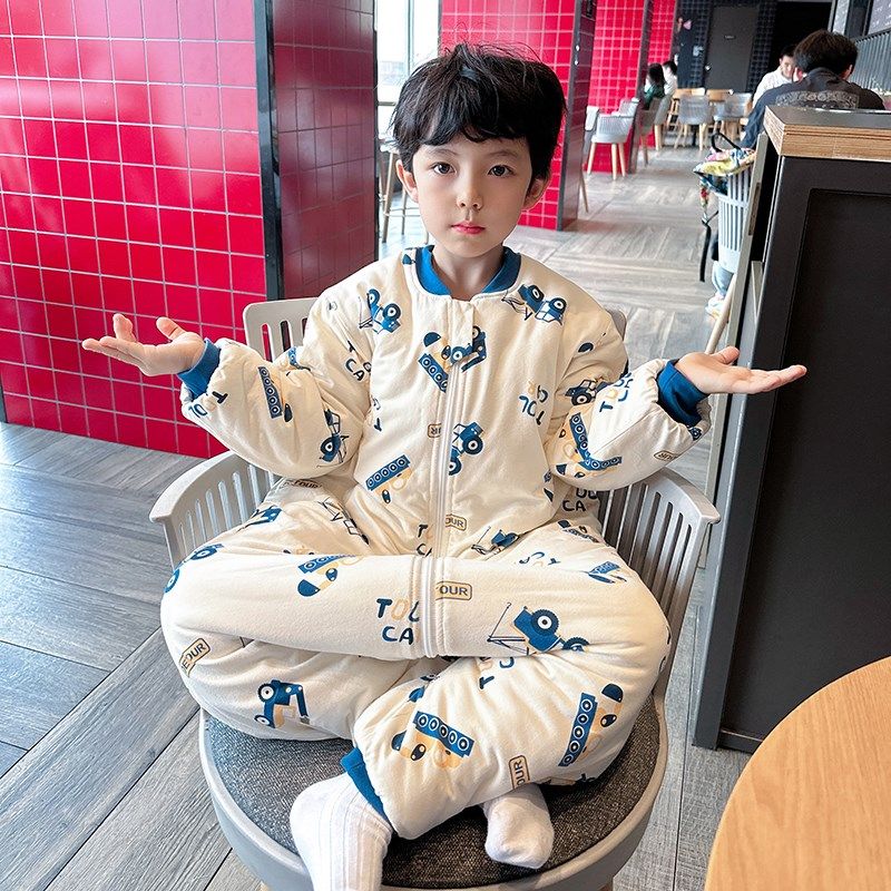 冬天睡袋儿童夹棉加厚女男童连体睡衣冬季宝宝恒温保暖连身衣婴儿