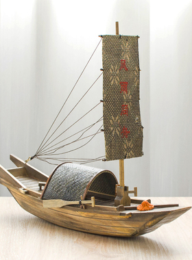 宜栖 乌篷船模型中国风江南水乡木船仿古绍兴水乡船小渔船 帆船