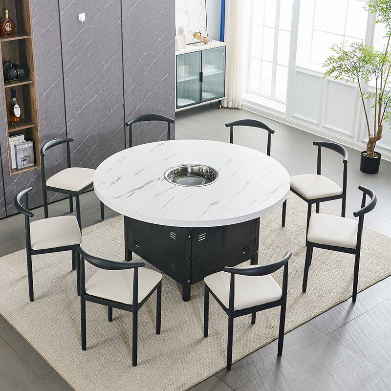 商用餐饮饭店火锅桌子电磁炉煤气灶一体烙锅麻辣烫串串香折叠圆桌