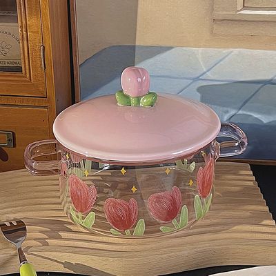 高颜值大容量玻璃泡面碗带盖宿舍学生泡面办公室双耳方便面碗汤碗