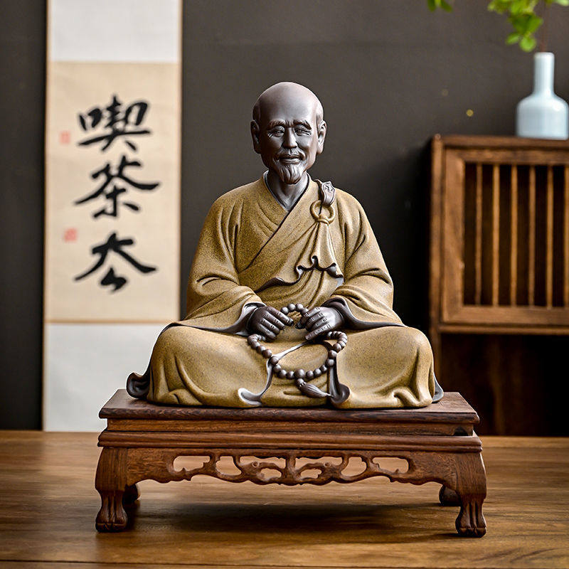 紫砂摆件彩砂陶人物弘一法师李叔同雕像家居室内玄关新古典送长辈