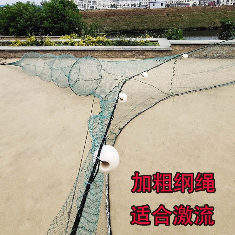 渔网八字拦网新款大进口虎口拦鱼袖子拖网折叠河道拦网鱼笼捕鱼