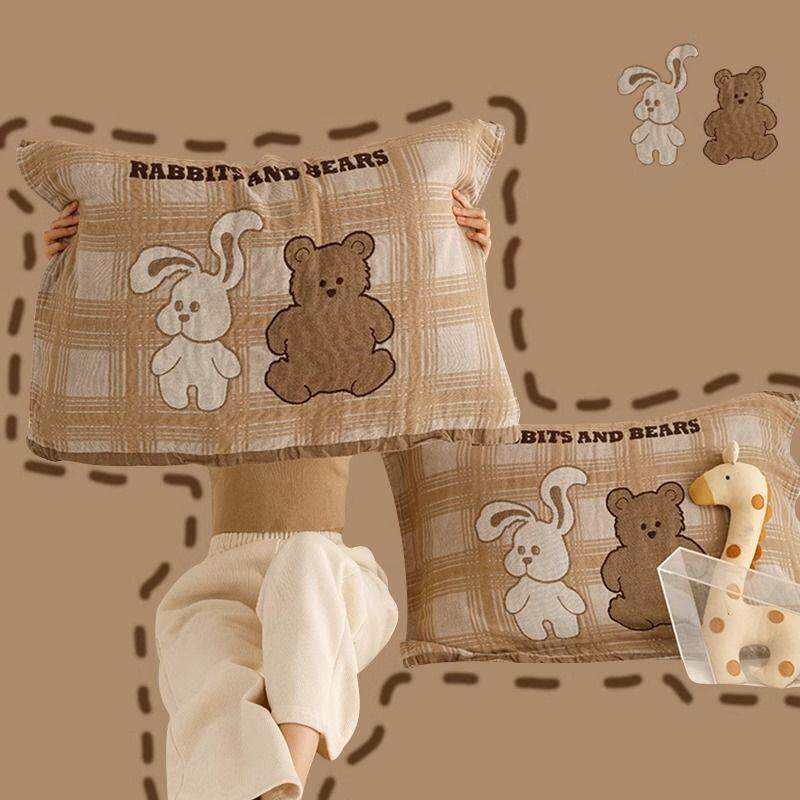 全棉四层纱布枕巾一对装家用吸汗防滑枕头垫巾加大情侣枕头套巾