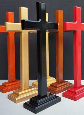 桌面十字架摆件实木木质多