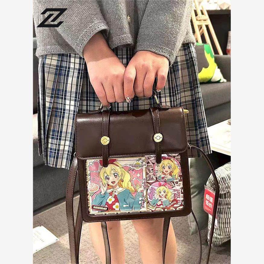 原创双肩斜挎单肩日常百搭吧唧二次元透明小食量痛包包女三种背法