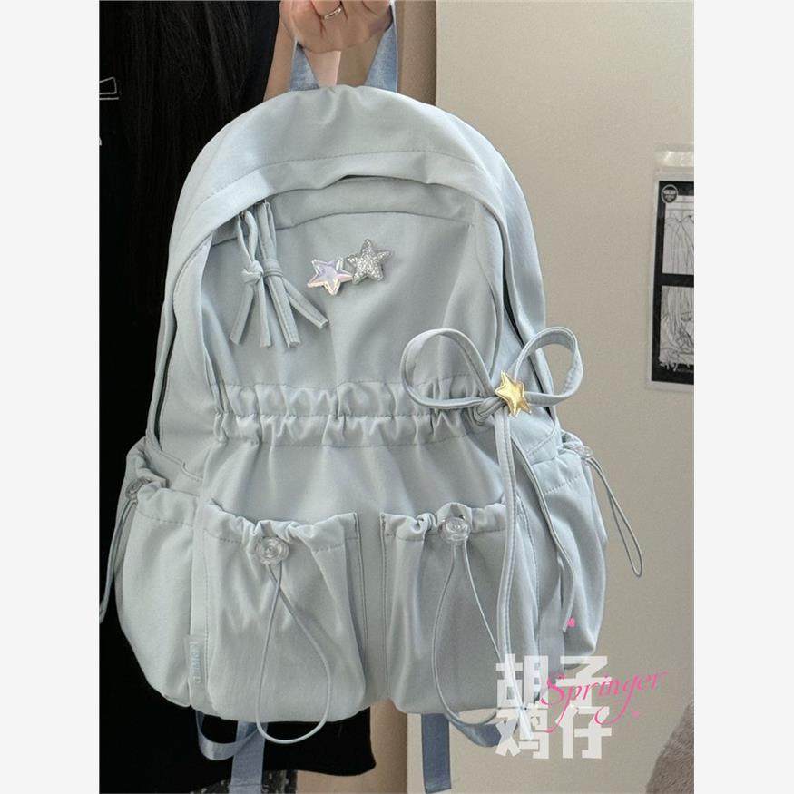 复古校园纯色简约百搭双肩包女高中学生初中生上课书包小清新背包