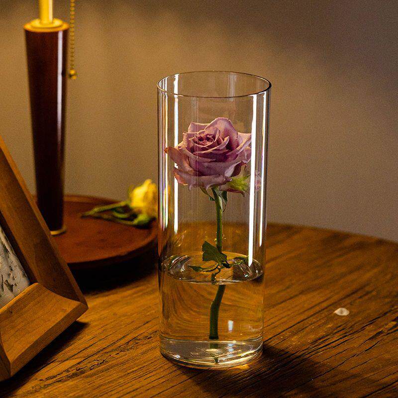 亚克力花瓶透明直筒防摔圆形塑料插花瓶花艺家居客厅醒花桶养花瓶
