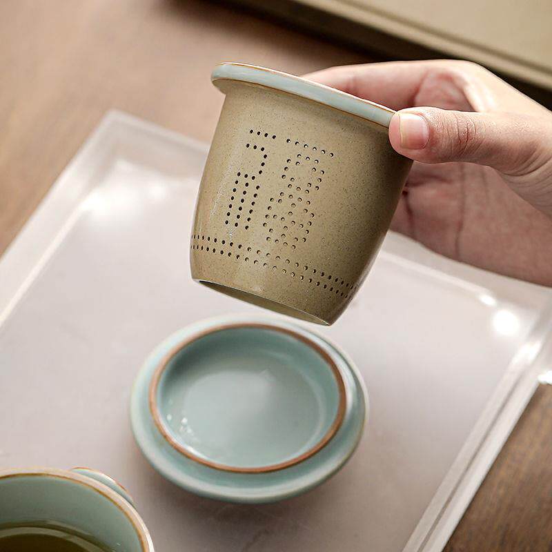 汝窑旅行茶具套装一壶二杯户外便携式快客杯泡茶高端功夫茶具礼品