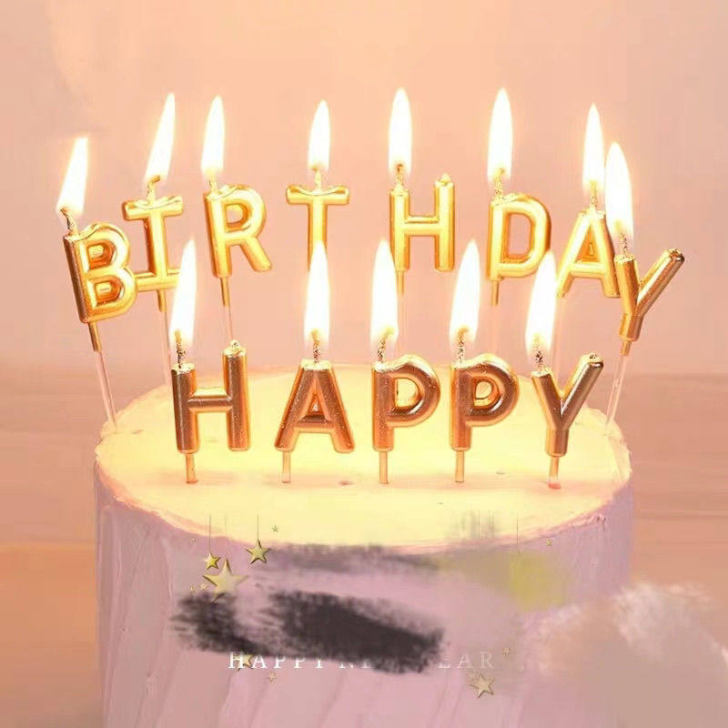 英文字母生日金色蜡烛蛋糕装饰银色生日快乐派对生日蛋糕创意蜡烛
