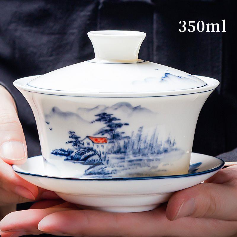 350毫升白瓷手绘三才盖碗