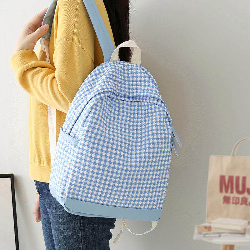 日系千鸟格双肩包女高颜值百搭大容量学生书包男高中初中生潮背包