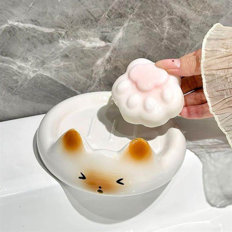 卡通暹罗猫肥皂盒家用高档沥水盒香皂盒高级轻奢高颜值卫生间陶瓷