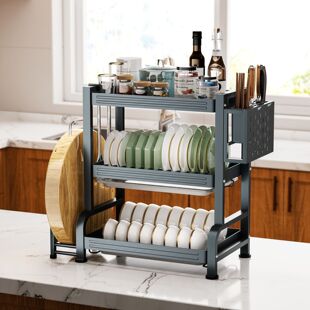 置物架碗盘架沥水架放碗架碗筷盒碗柜不锈钢双层多层收纳厨房家用